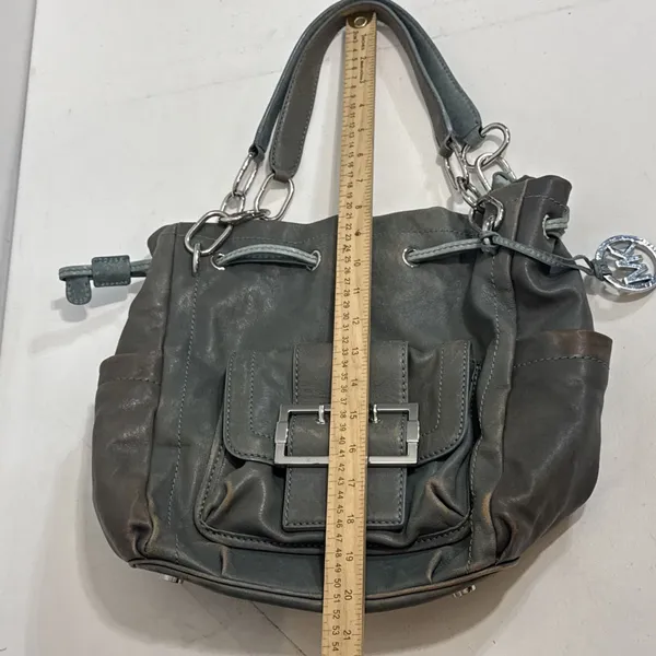 VTG Michael‎ Kors Y2K Distressed Boho Gorpcore Purse Chunky Silver Leather Bag - Image 15