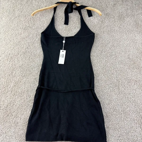 Frankies Bikinis Dolly Knit Mini Dress Women XL Black Halter O-Ring New LBD Y2K‎ - Image 10