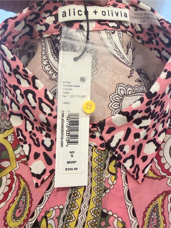 NWT- Alice and Olivia Willa Hidden Placket Silk Top Size S - Image 10