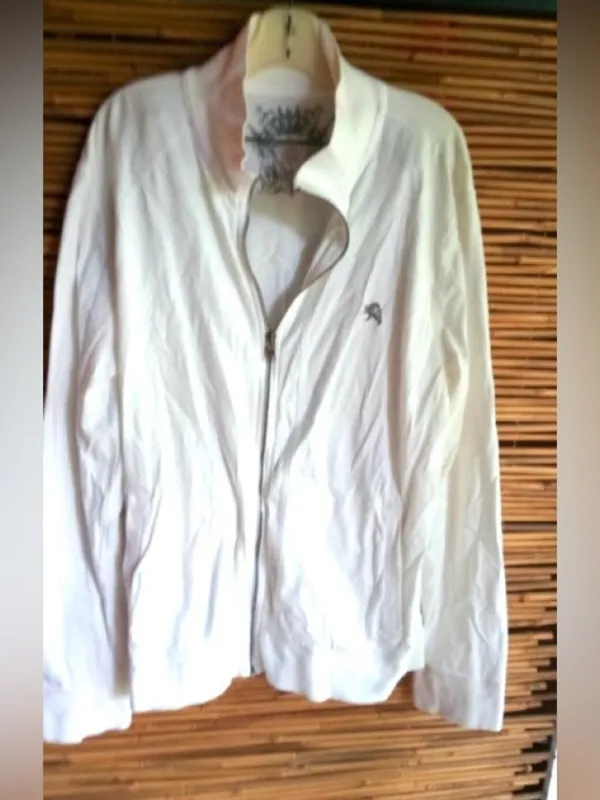 Express L Cotton White Zip Front Warmup Jacket - Image 6