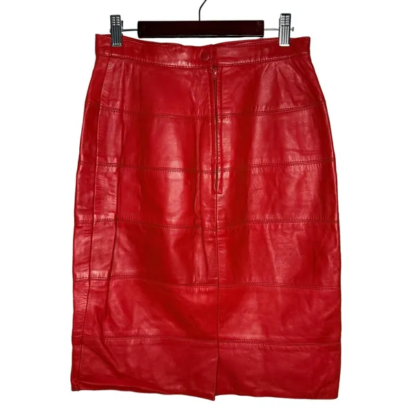Vakko Neiman Marcus Vintage Red Leather Pencil Skirt Made In USA 80s Size 8 - Image 4