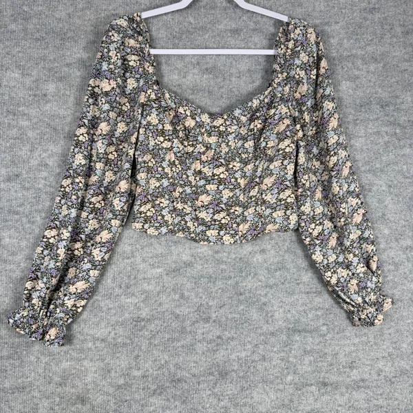 ASTR The Label Size-M Crop Top Brown Peach Floral Smocked Corset - Image 2