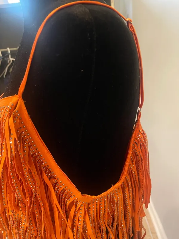 Cloud Ten Fringed Orange Spaghetti Strap Crop Top new large - Image 2