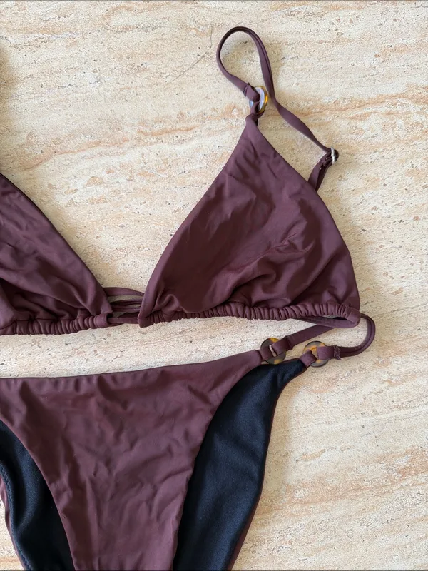 Rhythm. Brown Bikini Top & Bottom With Tortoise Accents - Image 2