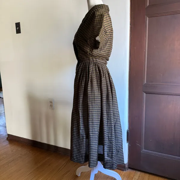 50s Vintage NEUSTETERS Brown and black gingham Shirtwaist dress Small - Image 3