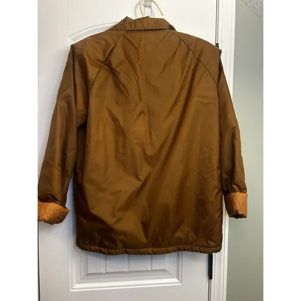 Vintage Camel Brown Faux Fur Lined Coat Jacket Snap Front Unisex Size L-XL Warm - Image 3