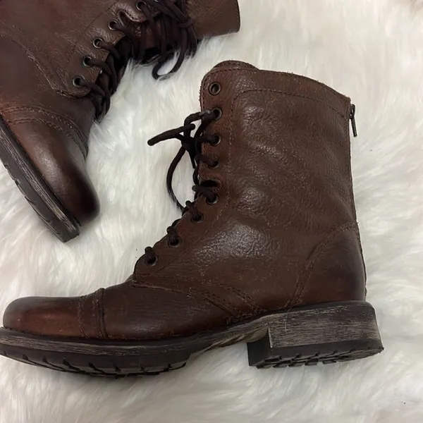 Steve Madden Brown Leather Fame Military‎ Style Boots Fisherman Core B19B - Image 4