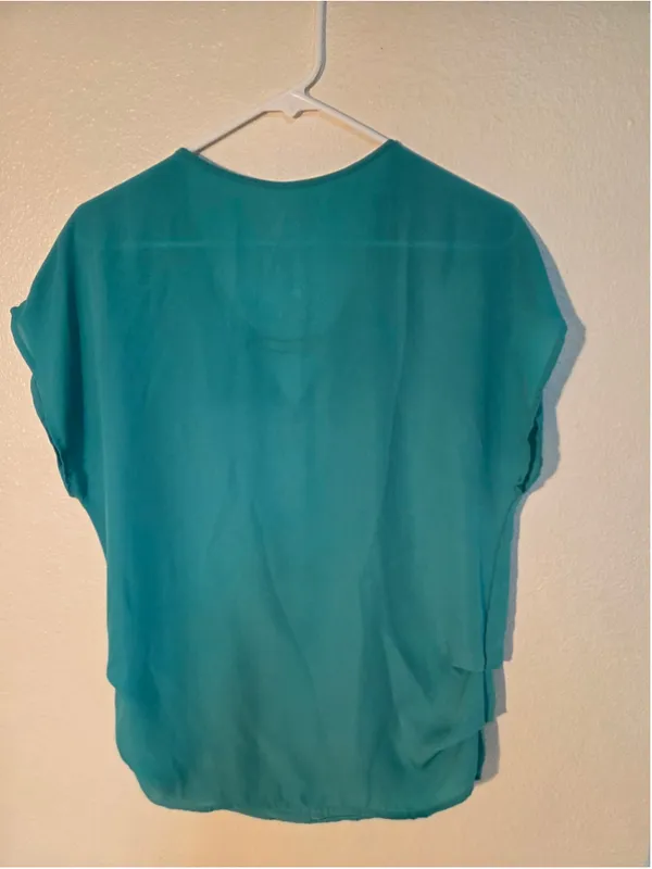 Meraki Women’s Gold Bar Cutout Chiffon Blouse Teal Green Size M W-220 - Image 3