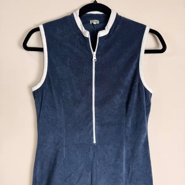 Kule The Serena Romper Navy Blue Terry Cloth Sleeveless Half Zip Size XS - Image 5