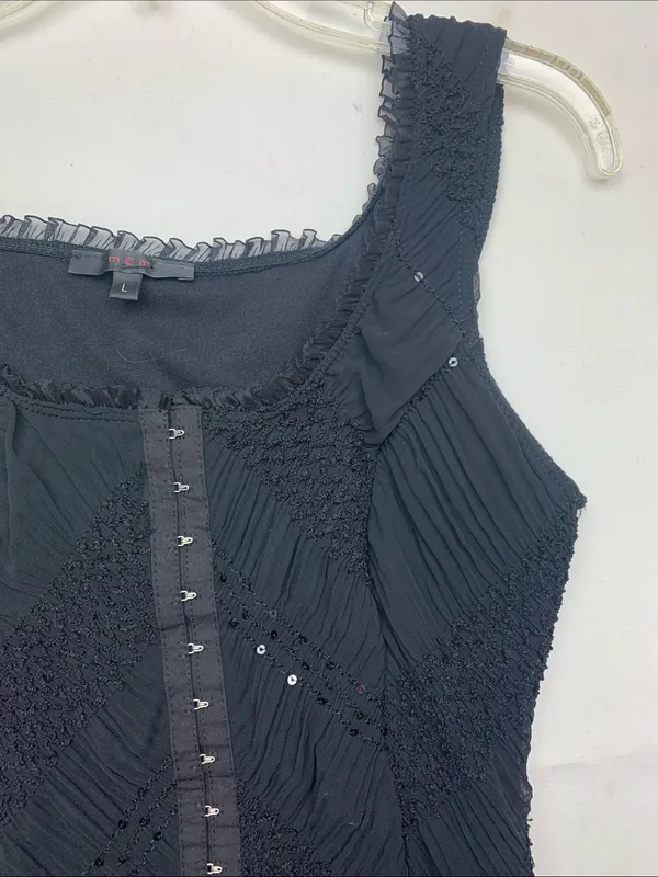 y2k MCM size large Black Textured two piece tank skirt match corset whimsi goth - Image 3