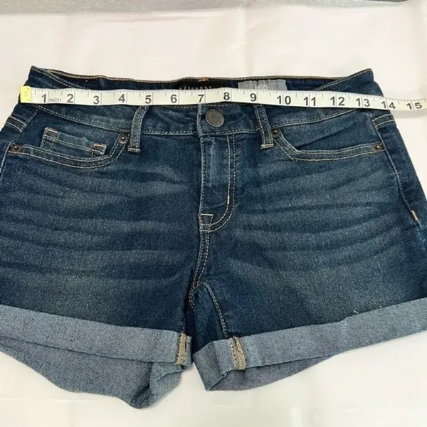 AEROPOSTALE Dark‎ Blue Wash Cuffed Denim Midi Shorts Size 2 Classic Summer - Image 9