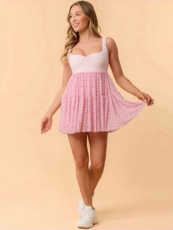 NWT! Popflex Target X Blogilates Sweetheart Babydoll Dress Gingham/Floral Size Small - Image 10