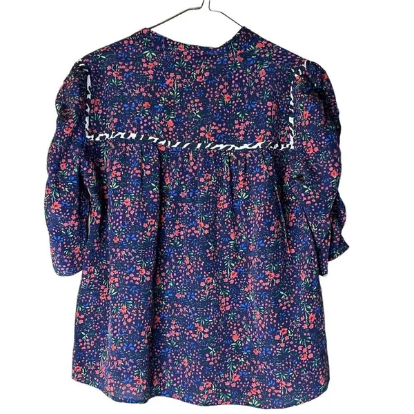 Nanette Lepore Ditsy Daze Top in Blue 4 Womens Silk Floral Blouse - Image 7