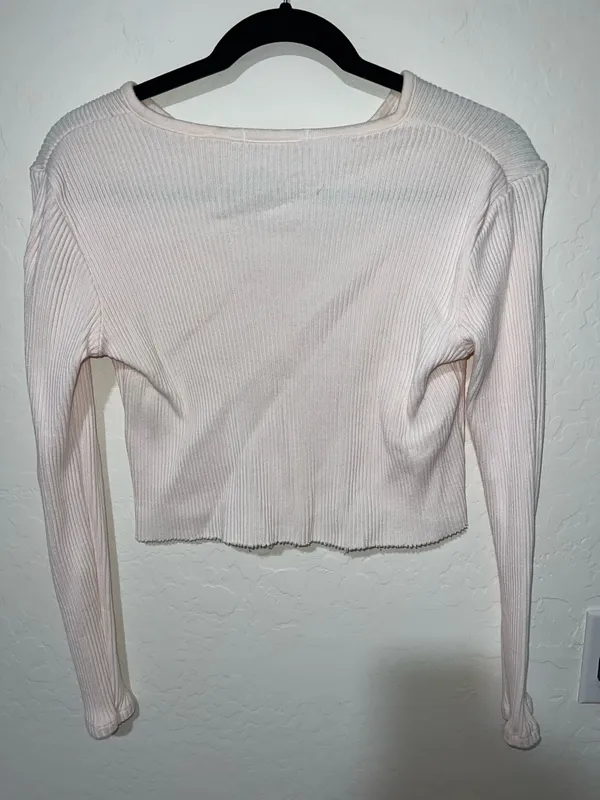 Brandy Melville Light Pink Long Sleeve Ribbed Top - Image 2