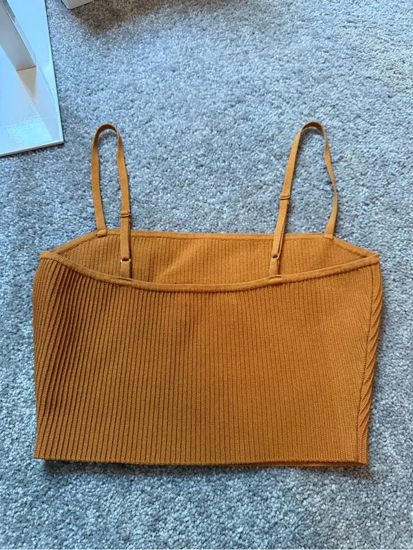Babaton Artizia Ribbed Knit Cami - Mustard Yellow S - Image 2