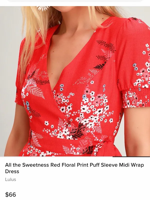 Lulus Women’s All the Sweetness Floral Print Puff Sleeve Midi Wrap Dress Size M - Image 3