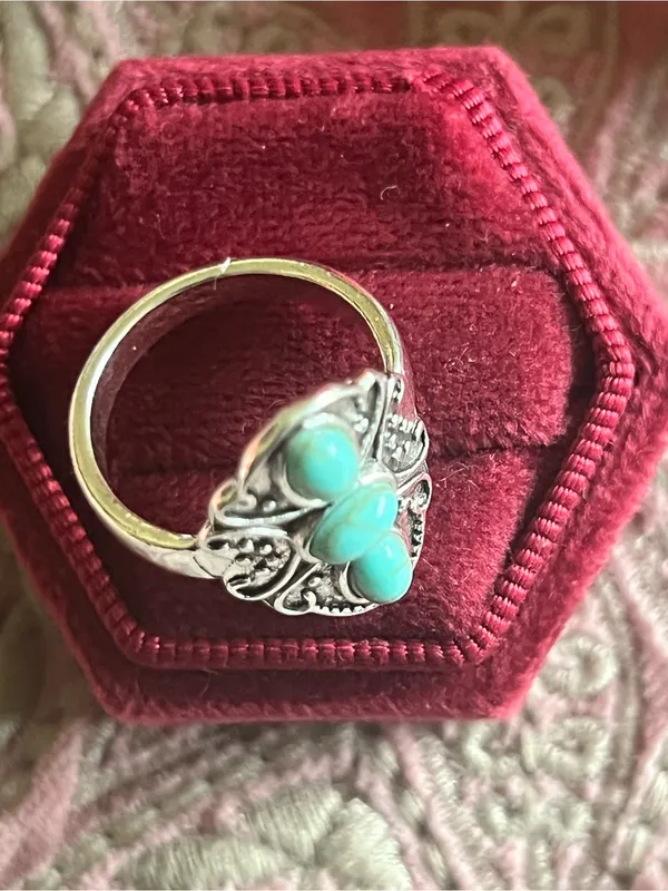 Women’s Stainless Steel Silver Faux Turquoise Ring Size 7 - Image 3