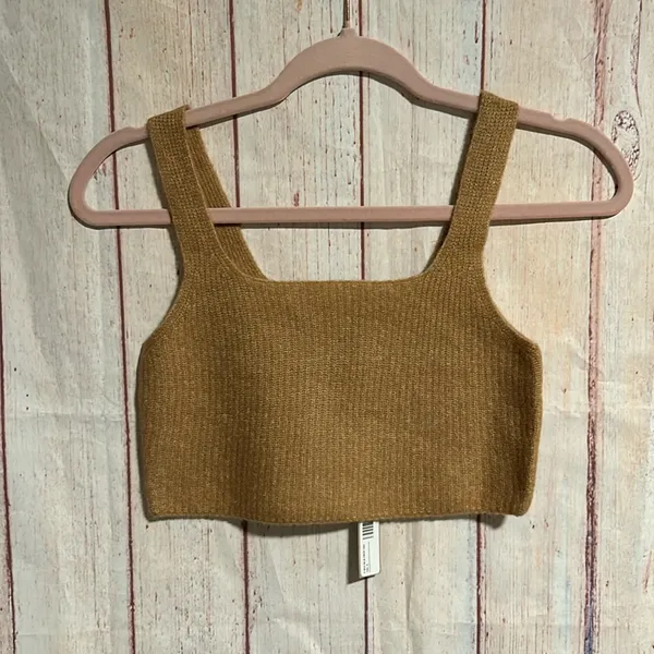 EVERLANE The Cozy-Stretch Wool Blend Ribbed Crop Tank in Camel Size Medium NWT - Image 8