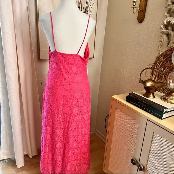 NSR Hot Pink Lace Midi Dress Sleeveless Lined Size‎ L NWOT - Image 6