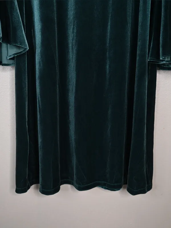 MSK Women's M Dark Green Velvet Bell Sleeve Lined Shift Dress - Image 7