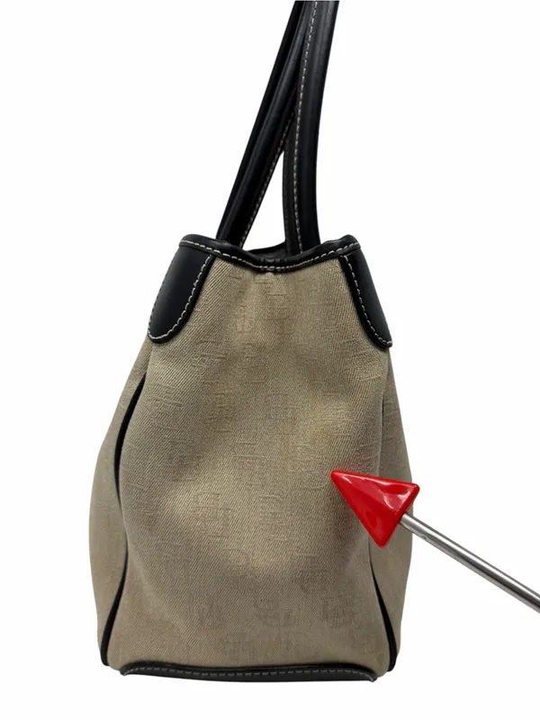 Dooney & Bourke Monogram Canvas Tote Bag Beige Black Leather Shoulder Bag - Image 14