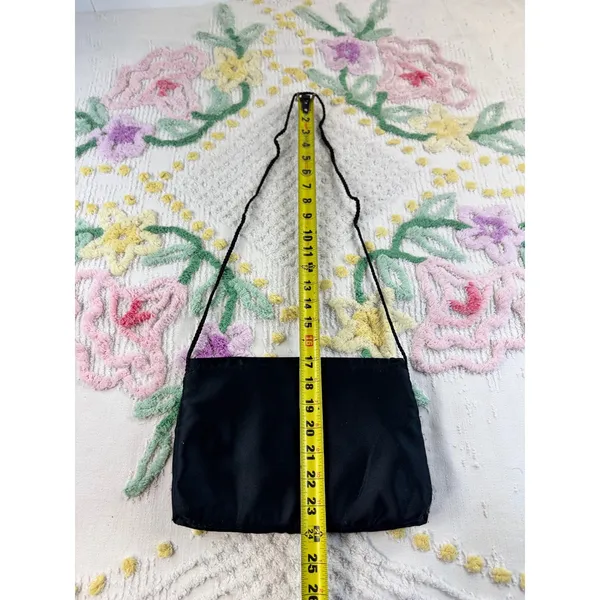 Vintage Black Rayon Satin Evening Bag Bow‎ Detail Formal Clutch Shoulder Bag - Image 6