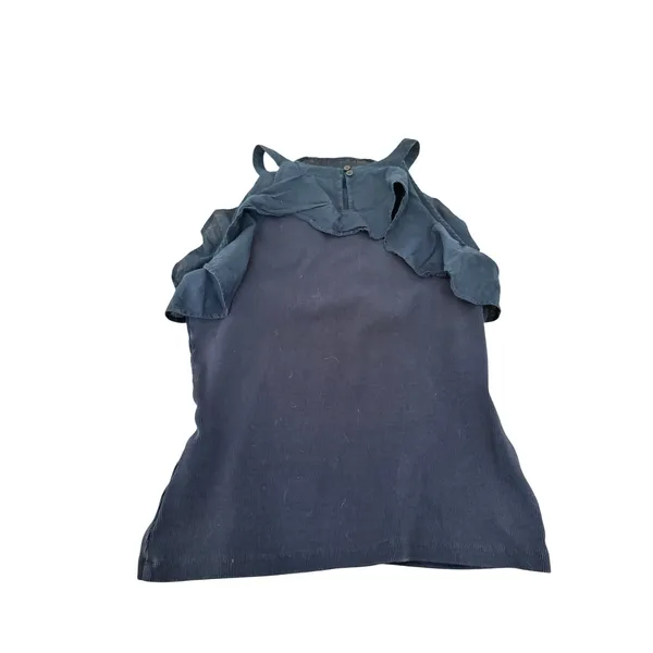 Maeve by Anthropologie Navy Blue Ribbed‎ Ruffle Cold Shoulder Halter Top XL - Image 3