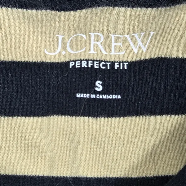 J.Crew Perfect Fit Stripe Long Sleeve‎ T-Shirt Gold Button Shoulder BS569 S - Image 4