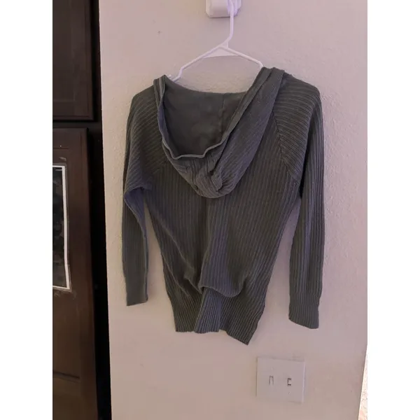 Shaver Lake Casuals Ribbed Knit Henley Hoodie Sage Green Grey Medium Ramie - Image 5