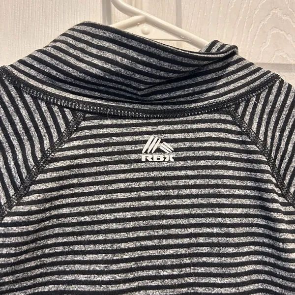 RBX Womens Black‎ Gray Striped Full Zip Athletic Jacket Thumbholes S Activewear - Image 7