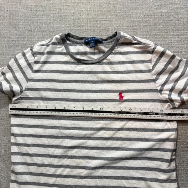 Ralph Lauren Striped T-Shirt Medium Grey White Pink Pony Short Sleeve Cotton‎ - Image 5