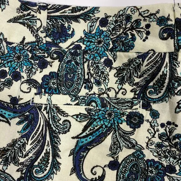 Linen Blend Preppy Shorts 6 Paisley Vacation Dressy Chino Garden Boho‎ Garden - Image 6