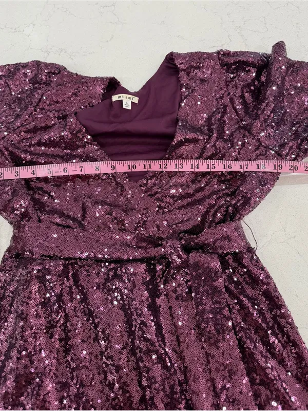 Francesca's Collections Purple Sequin Wrap Mini Dress - Image 9
