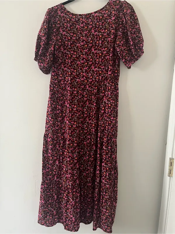 Old Navy Pink Floral Puff Sleeve Shirt Midi Dress XS Button Front Cottagecore - Image 6