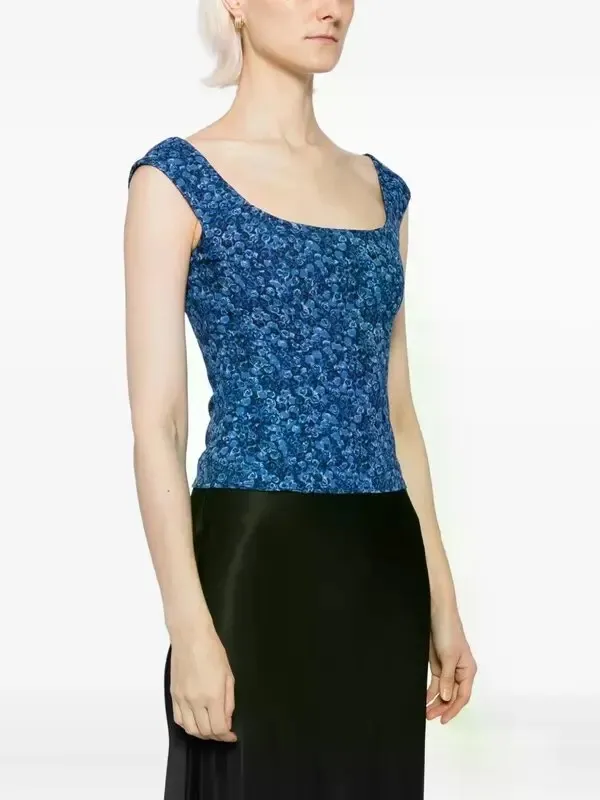 Reformation Blue Floral Square-Neck Crop Top - Image 2