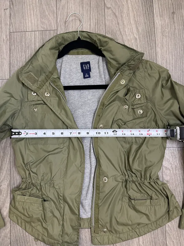 Gap Green Cargo Windbreaker Jacket | Utility Pockets | Cinched Waist | Size XS - Image 12