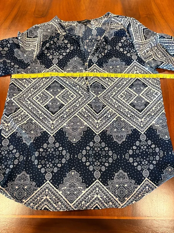 Espresso Navy and White Printed Peasant Blouse Blue Size M - Image 4