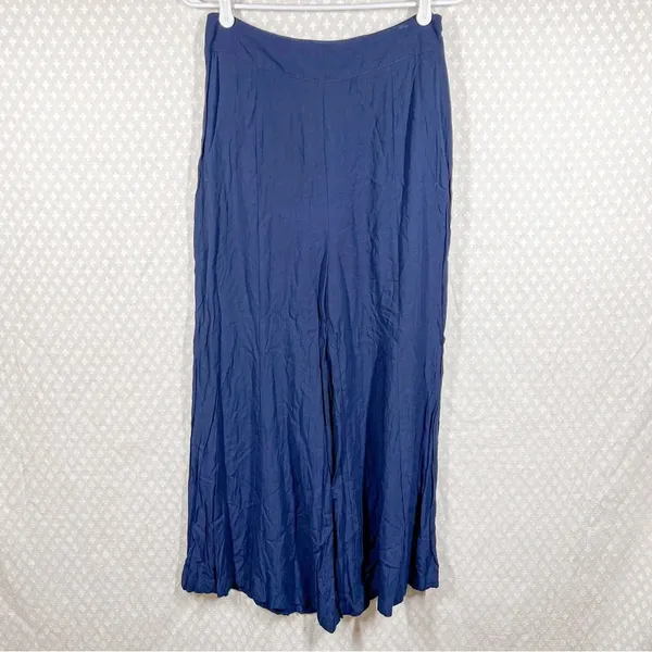 Anthropologie Maeve Dark Blue Rayon High Rise Wide‎ Leg Pants - Image 3