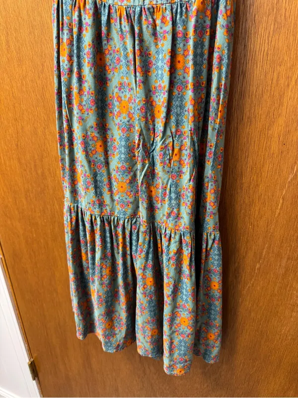 Natural Life Sleeveless Lace Inset Tiered Mini Dress Floral Teal Orange Medium - Image 7