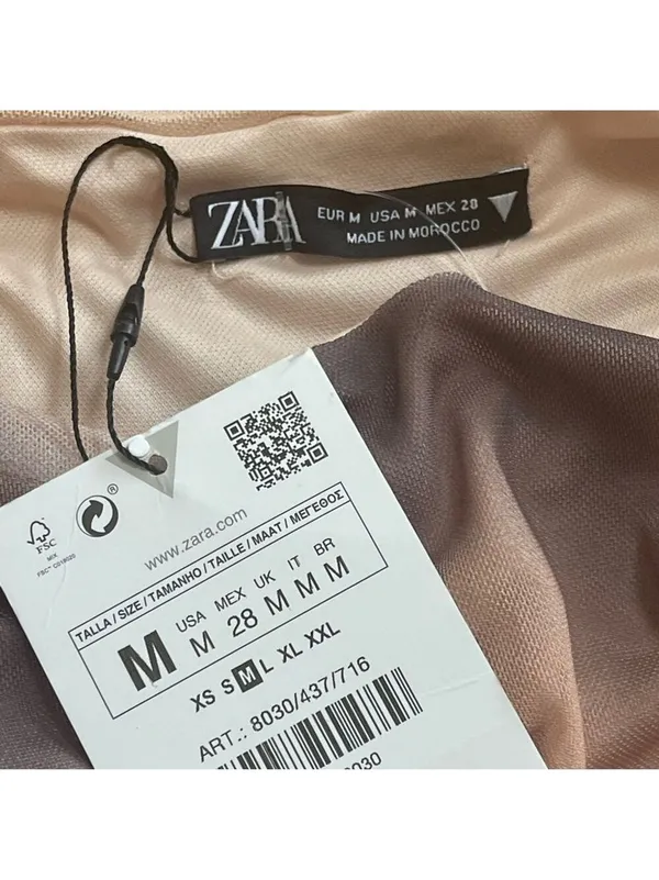 ZARA Women Sleeveless Asymmetrical Ruched Mesh Top Size S Peach/Black Dyed M - Image 13