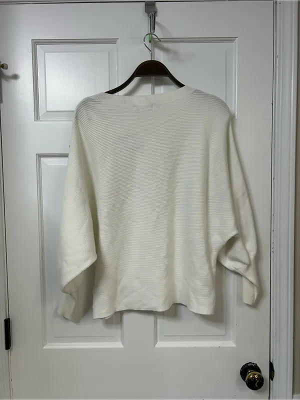 Cupio Cream Ribbed Crewneck Sweater with Button-Trim Sleeves - Image 3