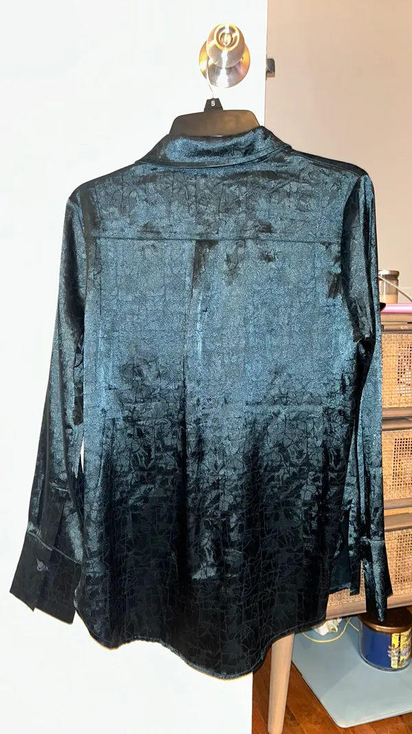 ACOA satin Button Down Women’s Shirt Blue - Image 2
