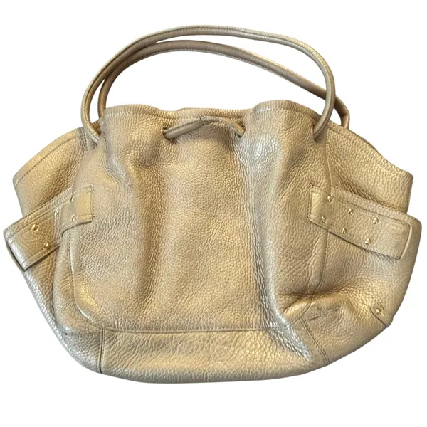 Cole Haan Gold Pebbled Leather Large Hobo Bag Pink Interior‎ - Image 2
