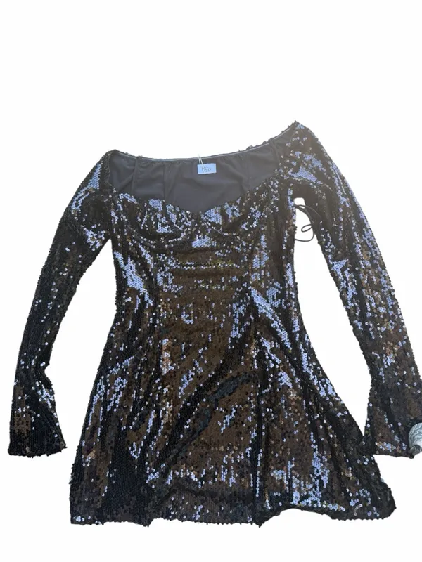 NEW Oh Polly Black Off-Shoulder Sequin Mini Dress Bustier Long sleeve birthday - Image 6