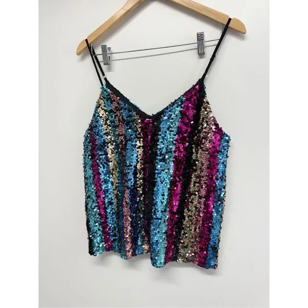 Francesca’s Sequin‎ Cami Top Multicolor Medium V Neck NEW Blue - Image 4