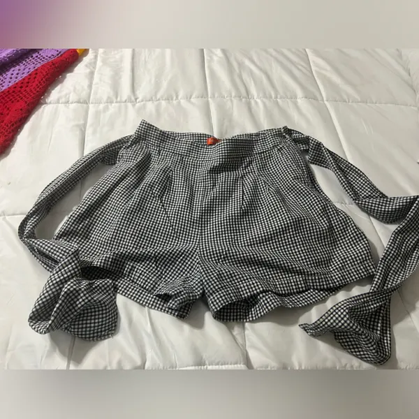 Anthropologie Black & White Gingham High-Waist Tie Shorts - Image 3