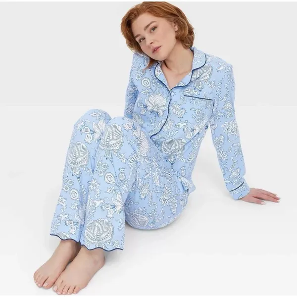 Roller Rabbit Women's Floral Vines Long Sleeves and Pants Pajama Set Blue Small - Image 3