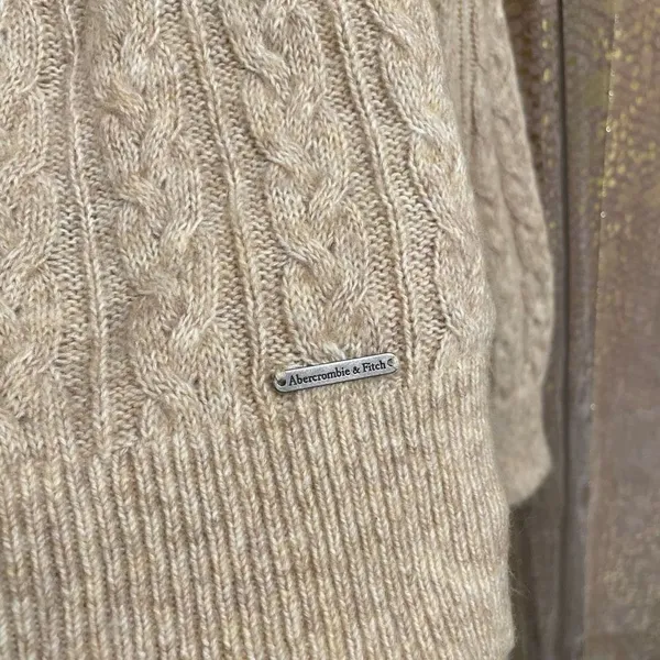 Abercrombie & Fitch Neutral Grandpa Knit Cotton Acrylic Chunky Sweater XS - Image 4