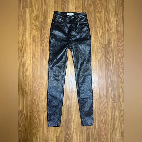 We the Free Phoenix coated skinny high rise ribcage jeans liquid black size 24. - Image 2