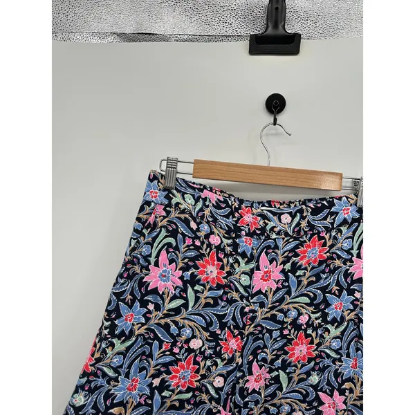 LOFT Blue Floral Wide Leg Cropped Pants‎ Womens Size S Pull On Stretch Career - Image 4
